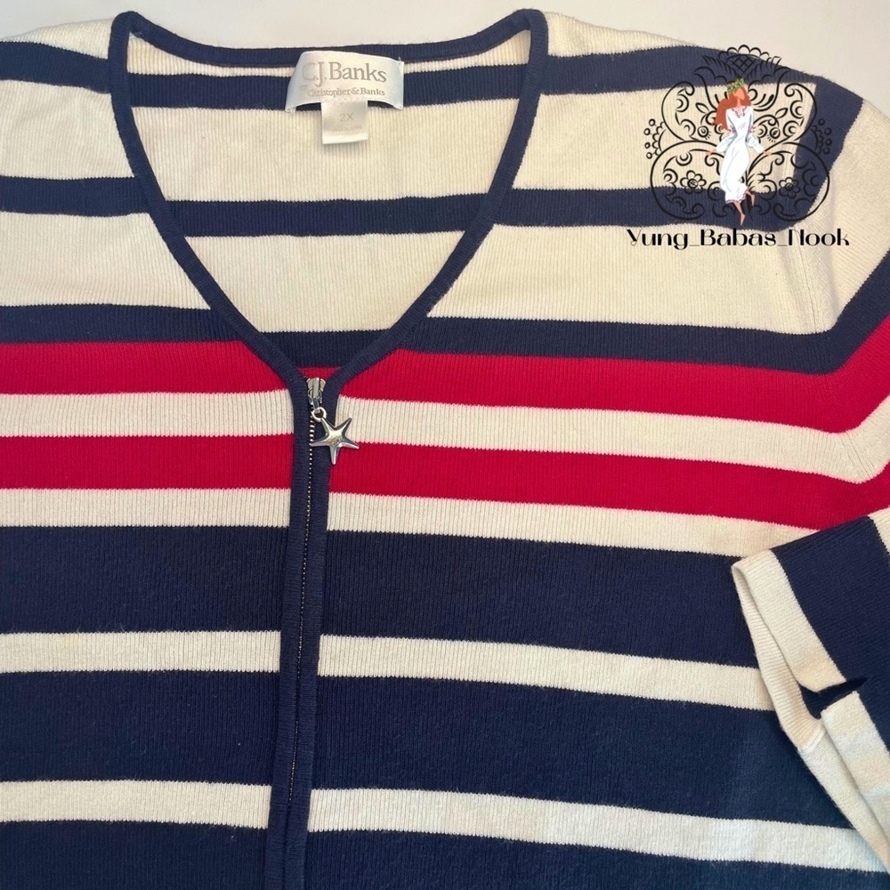 C. J. Banks by Christopher and Banks 2X Red White and Blue Sweater with Star Zip